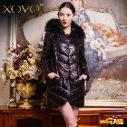 XOVO 大碼女裝 2013冬裝帶帽貉子毛領(lǐng)真皮羽絨服綿羊皮衣外套長款